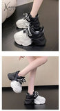 Xajzpa - Sneakers Women Top Quality Leather Platform Shoes 8Cm High Heel Casual Round Toe Mixed