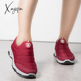 Xajzpa - Snow Boots Women Shoes Warm Plush Fur Ankle Winter Female Slip On Flat Casual Waterproof