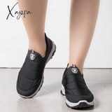 Xajzpa - Snow Boots Women Shoes Warm Plush Fur Ankle Winter Female Slip On Flat Casual Waterproof