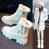Xajzpa - Snow Boots Women Winter New Plush Velvet Woman Shoes Warm Ankle Thick Cotton Furry Black