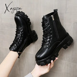 Xajzpa - Snow Boots Women Winter New Plush Velvet Woman Shoes Warm Ankle Thick Cotton Furry Black