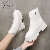 Xajzpa - Snow Boots Women Winter New Plush Velvet Woman Shoes Warm Ankle Thick Cotton Furry Black
