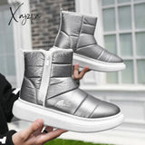 Xajzpa - Snow Boots Women Winter Warm Plush Slip-On Silver Waterproof Zip Couple Ankle Ladies New