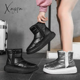 Xajzpa - Snow Boots Women Winter Warm Plush Slip-On Silver Waterproof Zip Couple Ankle Ladies New