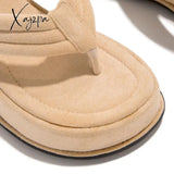 Xajzpa - Soft Faux Suede Platform Sandals Slippers