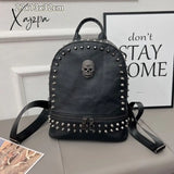 Xajzpa - Soft Pu Leather Women Backpack Punk Rock Skull Designer Handbags Female Black Rivet