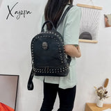 Xajzpa - Soft Pu Leather Women Backpack Punk Rock Skull Designer Handbags Female Black Rivet