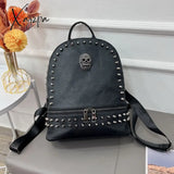 Xajzpa - Soft Pu Leather Women Backpack Punk Rock Skull Designer Handbags Female Black Rivet