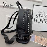 Xajzpa - Soft Pu Leather Women Backpack Punk Rock Skull Designer Handbags Female Black Rivet
