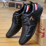 Xajzpa - Solid Color Non-Slip Men Driving Shoes Spring Autumn New Leather Breathable Men’s Peas