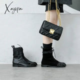 Xajzpa - South Korea 100 British Comfortable Tie Leather Tip Low Heel Martin Boot Woman Flat Bottom