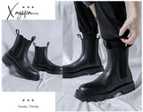 Xajzpa - Split Leather Chelsea Boots For Men Platform Ankle Male Thick Bottom Motorcycle Spring