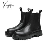 Xajzpa - Split Leather Chelsea Boots For Men Platform Ankle Male Thick Bottom Motorcycle Spring