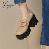 Xajzpa - Spot Model Early Spring New High-Heeled Water Table Metal Decoration Solid Color Single