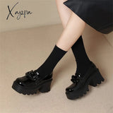 Xajzpa - Spot Model Early Spring New High-Heeled Water Table Metal Decoration Solid Color Single
