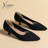 Xajzpa - Spring And Autumn Women’s Large Shoes 2023 High Heels Solid Color Knitted Breathable