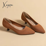 Xajzpa - Spring And Autumn Women’s Large Shoes 2023 High Heels Solid Color Knitted Breathable