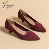 Xajzpa - Spring And Autumn Women’s Large Shoes 2023 High Heels Solid Color Knitted Breathable