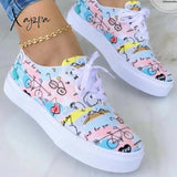 Xajzpa - Spring Autumn Fashion Canvas Shoes Women’s Mix Colors Ladies Lace Up Comfy Casual 43