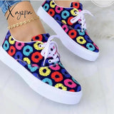 Xajzpa - Spring Autumn Fashion Canvas Shoes Women’s Mix Colors Ladies Lace Up Comfy Casual 43