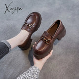 Xajzpa - Spring Autumn New Retro Loafer Shoes Platform Metal Buckle Jk Single Women Thick Heel Sole