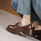 Xajzpa - Spring Autumn New Retro Loafer Shoes Platform Metal Buckle Jk Single Women Thick Heel Sole