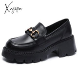 Xajzpa - Spring Autumn New Retro Loafer Shoes Platform Metal Buckle Jk Single Women Thick Heel Sole