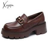 Xajzpa - Spring Autumn New Retro Loafer Shoes Platform Metal Buckle Jk Single Women Thick Heel Sole
