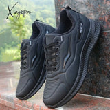 Xajzpa - Spring Autumn Sneakers Leather Waterproof Sports Shoes Men's Casual Shoes Thick Rubber Soles Wear-resistant Black Work Shoes