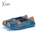 Xajzpa - Spring Autumn Women Flats Genuine Leather Shoes Slip On Ballet Print Woman Moccasins