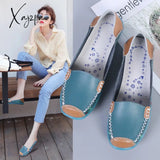 Xajzpa - Spring Autumn Women Flats Genuine Leather Shoes Slip On Ballet Print Woman Moccasins