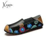 Xajzpa - Spring Autumn Women Flats Genuine Leather Shoes Slip On Ballet Print Woman Moccasins