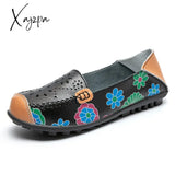 Xajzpa - Spring Autumn Women Flats Genuine Leather Shoes Slip On Ballet Print Woman Moccasins