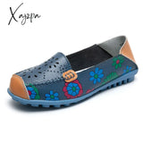 Xajzpa - Spring Autumn Women Flats Genuine Leather Shoes Slip On Ballet Print Woman Moccasins