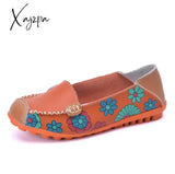 Xajzpa - Spring Autumn Women Flats Genuine Leather Shoes Slip On Ballet Print Woman Moccasins