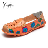 Xajzpa - Spring Autumn Women Flats Genuine Leather Shoes Slip On Ballet Print Woman Moccasins