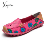 Xajzpa - Spring Autumn Women Flats Genuine Leather Shoes Slip On Ballet Print Woman Moccasins