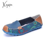 Xajzpa - Spring Autumn Women Flats Genuine Leather Shoes Slip On Ballet Print Woman Moccasins