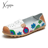 Xajzpa - Spring Autumn Women Flats Genuine Leather Shoes Slip On Ballet Print Woman Moccasins