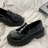 Xajzpa - Spring Leather Shoes For Women Loafers Platform Black Ladies Flats College Style Thick