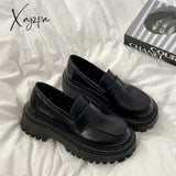 Xajzpa - Spring Leather Shoes For Women Loafers Platform Black Ladies Flats College Style Thick