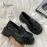 Xajzpa - Spring Leather Shoes For Women Loafers Platform Black Ladies Flats College Style Thick