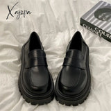 Xajzpa - Spring Leather Shoes For Women Loafers Platform Black Ladies Flats College Style Thick