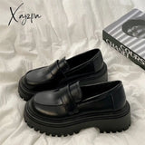 Xajzpa - Spring Leather Shoes For Women Loafers Platform Black Ladies Flats College Style Thick