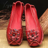 Xajzpa - Spring Leather Shoes Women Flats New Style Flower Genuine For Female Casual Woman Loafers