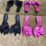 Aiertu 2022 Spring Pointed Toe Stiletto Heel Kitten Heels Bow Heel-Free Slippers for Women Aiertu