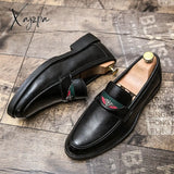 Xajzpa - Spring Summer Style Mens Loafers For Wedding Party Dance Black Brown Genuine Leather Slip