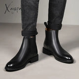 Xajzpa - Spring Winter Elegant Chelsea Boots Genuine Leather Men Shoes Slip-on Dress Formal Boots Mens Boots Shoes for Men Chelsea Boots