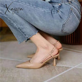 Xajzpa - Spring Women’s Pumps Belt Buckle Back Strape Med Heel Solid Pointed Toe Ladies Heels