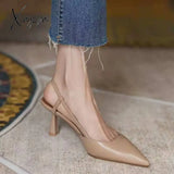 Xajzpa - Spring Women’s Pumps Belt Buckle Back Strape Med Heel Solid Pointed Toe Ladies Heels